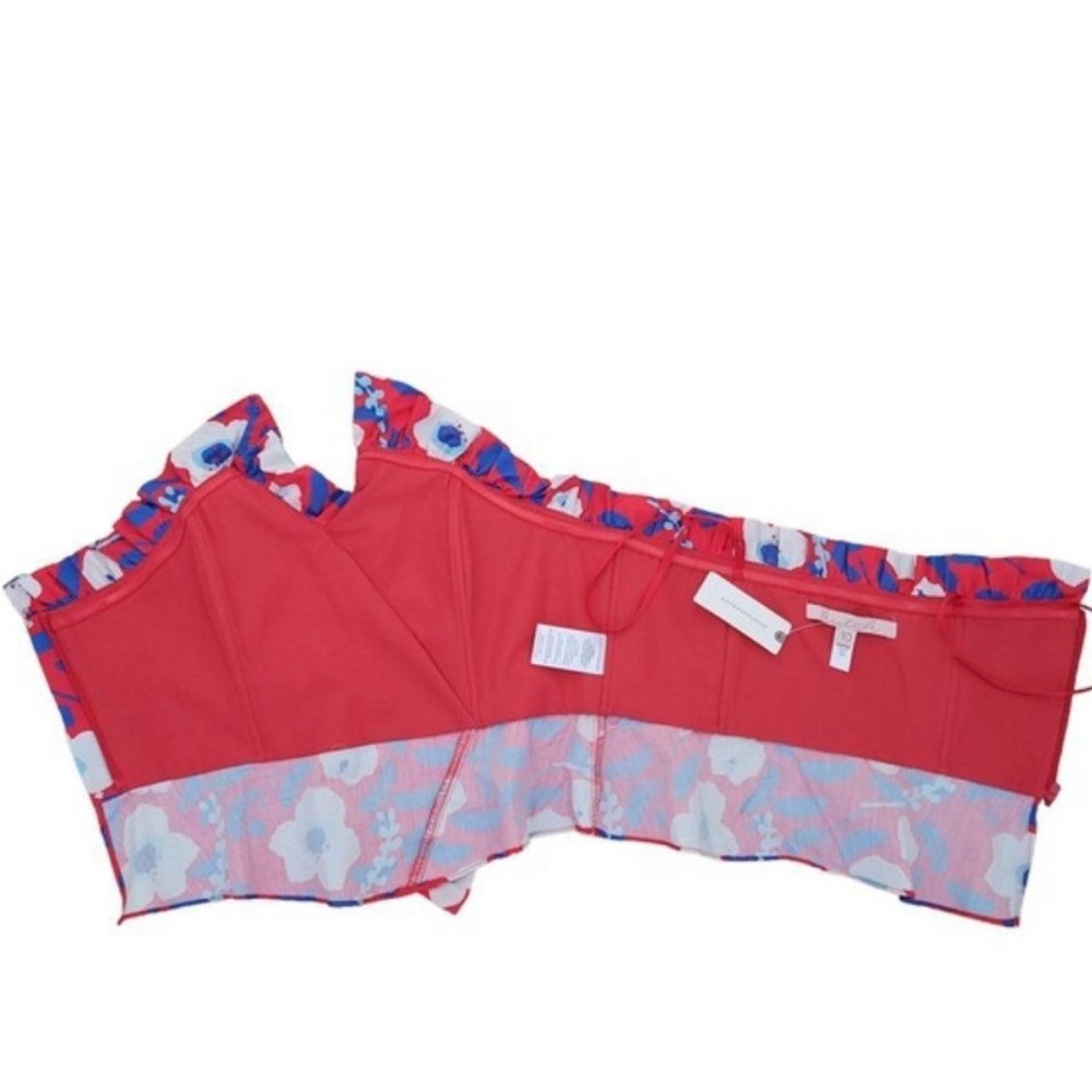 Anthropologie Hutch Strapless Ruffle Top floral red, white, and blue. - Picture 4 of 8